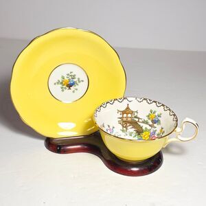 Aynsley Teacup and Saucer Pagoda Yellow